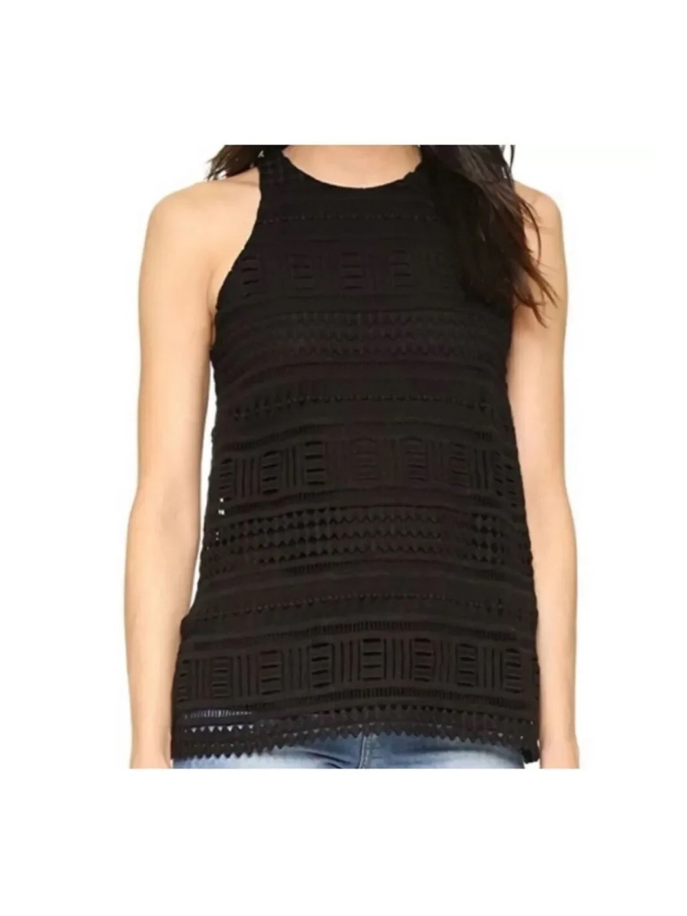 Vince black Crochet Tank Top blouse